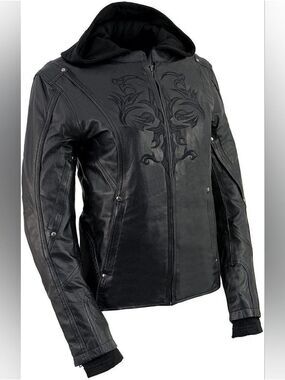 Milwaukee Leather ML2066 Women's 3/4 Black Leather Hoodie Jacket